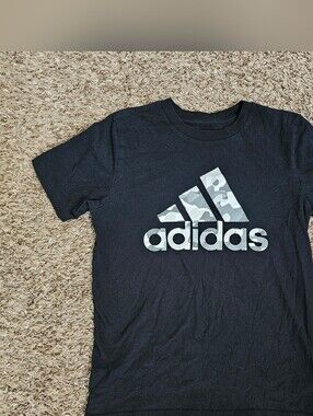 Adidas Boy Youth Tee Black Logo Camo Short Sleeve T Shirt Medium Regular Fit M